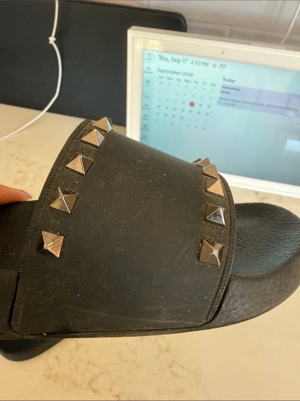 Valentino Black Studded Slide Sandals